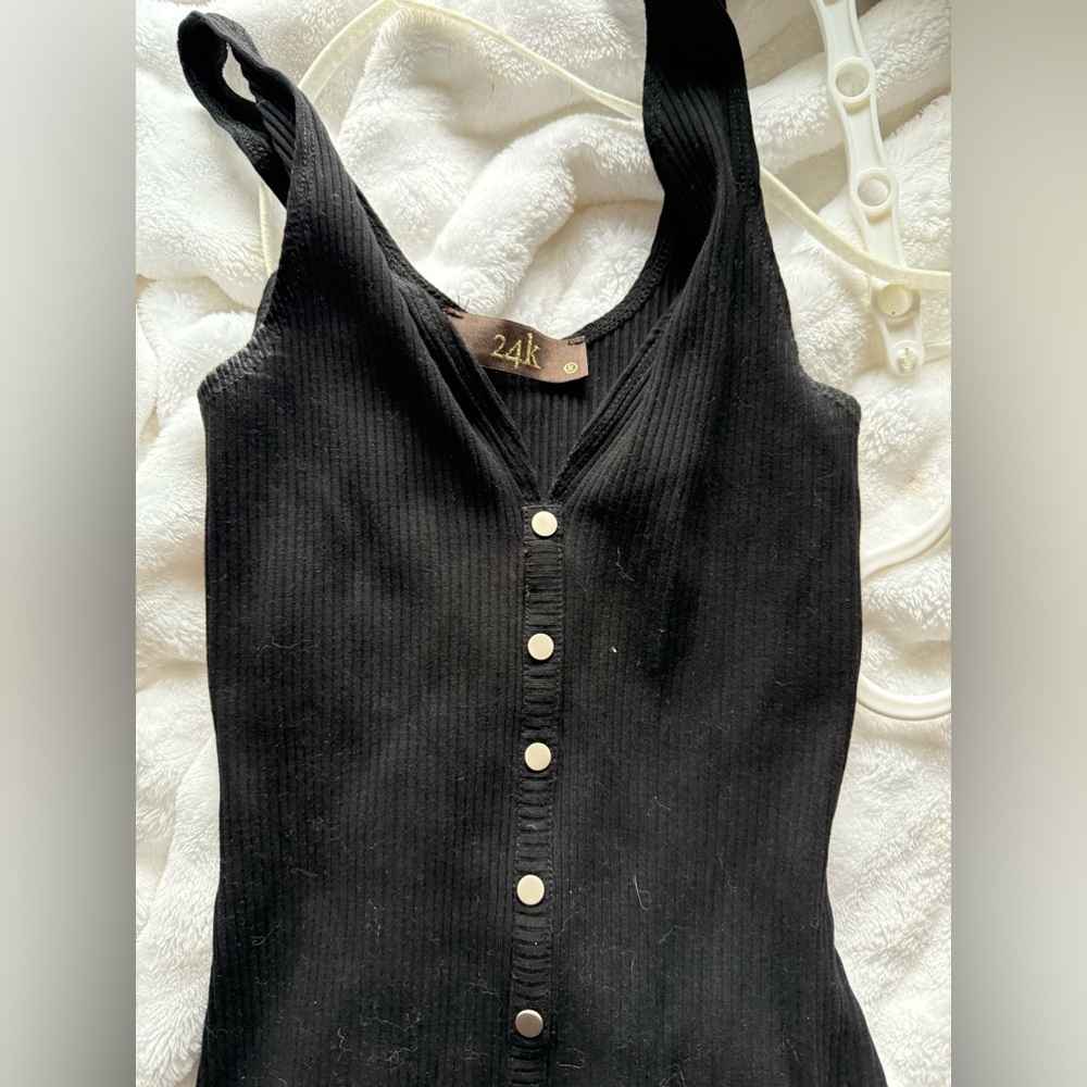 24K brand Black Ribbed Button-Down dress